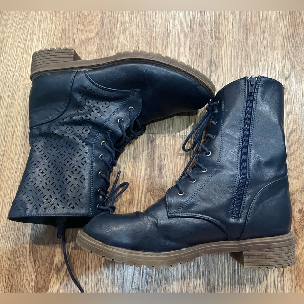 Navy Lace-Up Ankle Boots